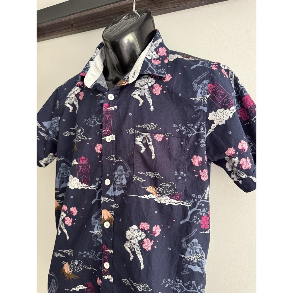 Star Wars Shirt Mens Medium Blue Darth Vader Stormtrooper Short Sleeve Button Up - Picture 2 of 9